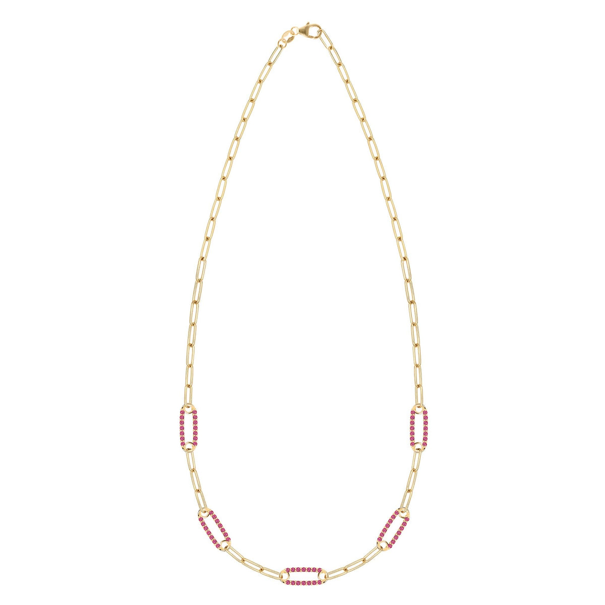 Adelaide 5 Pavé Ruby Link Necklace in 14k Gold (July)