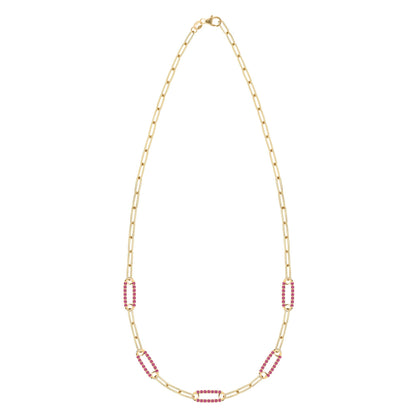 Adelaide 5 Pavé Ruby Link Necklace in 14k Gold (July)
