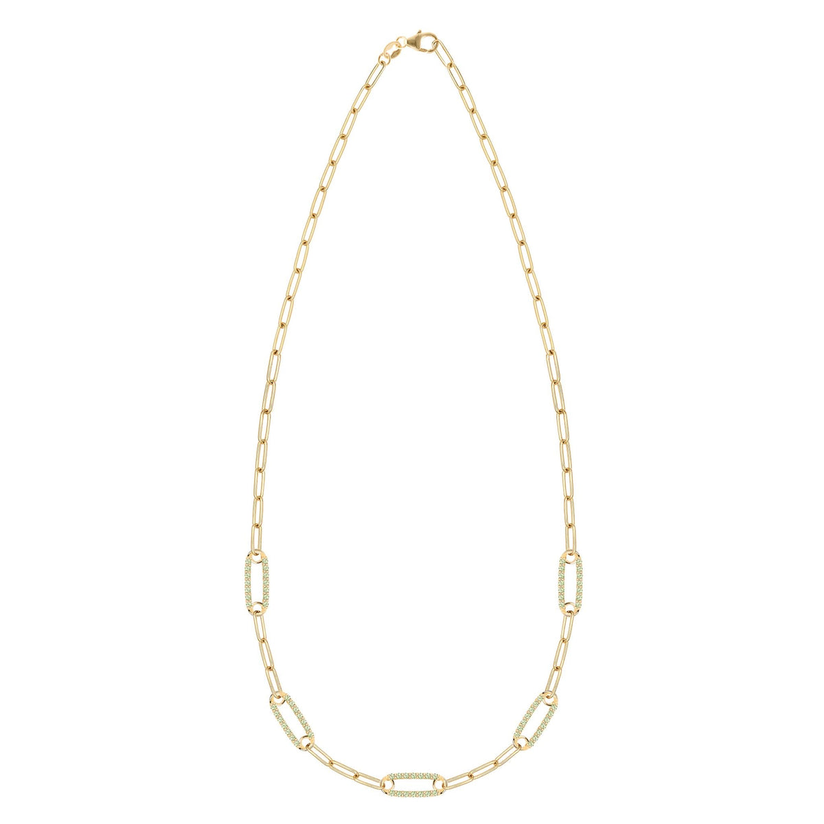 Adelaide 5 Pavé Peridot Link Necklace in 14k Gold (August)