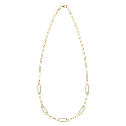 Adelaide 5 Pavé Peridot Link Necklace in 14k Gold (August)