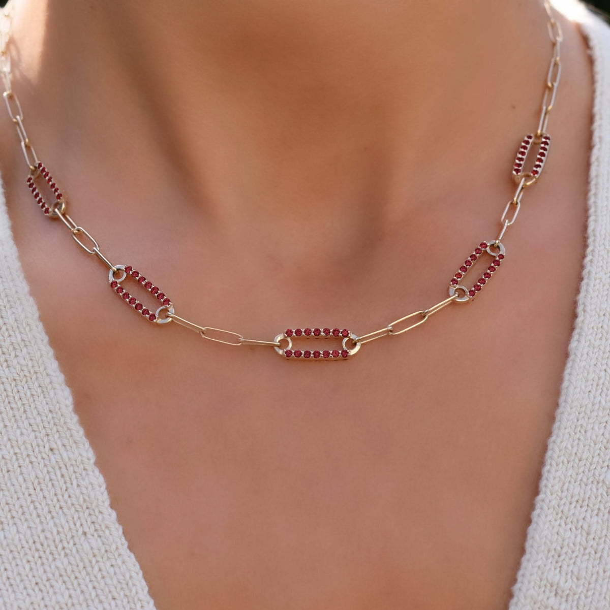 Adelaide 5 Pavé Garnet Link Necklace in 14k Gold (January)
