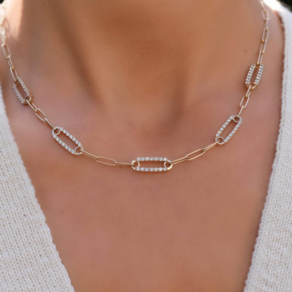 Adelaide 5 Pavé White Topaz Link Necklace in 14k Gold (April)