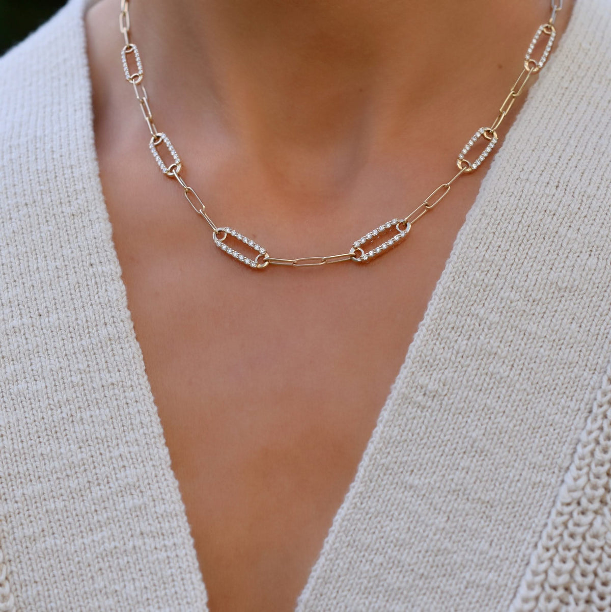 Adelaide 8 Pavé Birthstone Link Necklace in 14k Gold