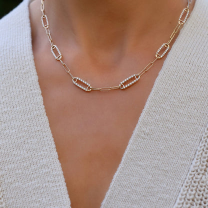 Adelaide 8 Pavé Birthstone Link Necklace in 14k Gold