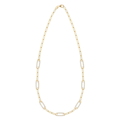 Adelaide 7 Pavé Birthstone Link Necklace in 14k Gold