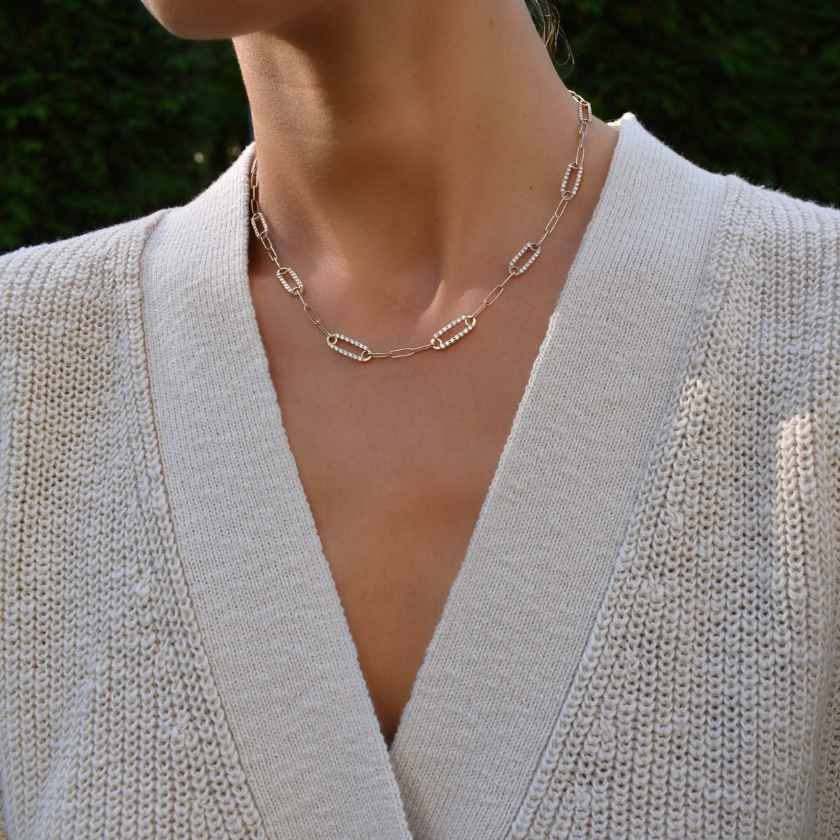 Adelaide 8 Pavé Birthstone Link Necklace in 14k Gold