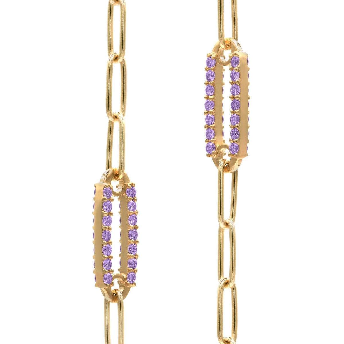 Adelaide 5 Pavé Amethyst Link Bracelet in 14k Gold (February)