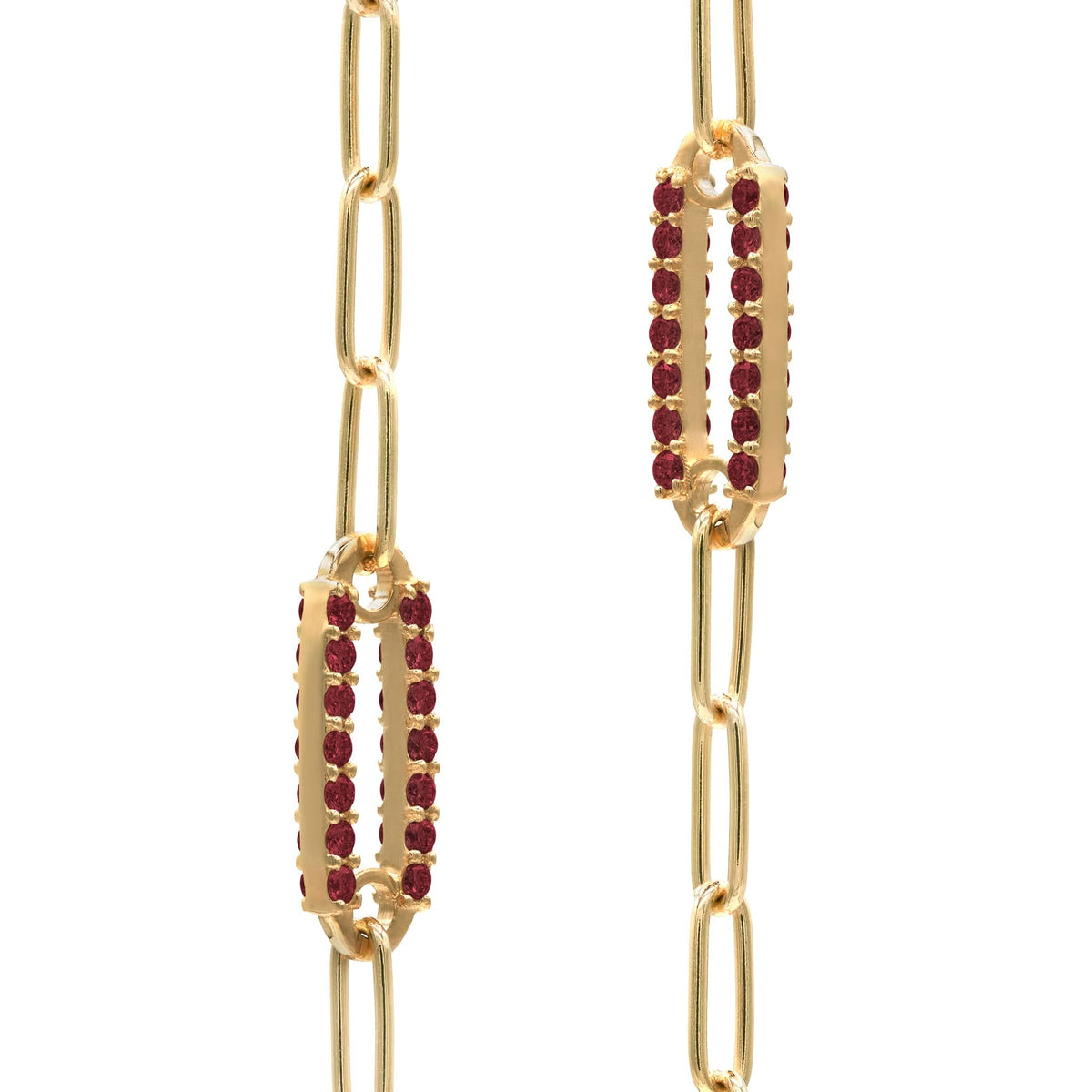 Adelaide 5 Pavé Garnet Link Necklace in 14k Gold (January)