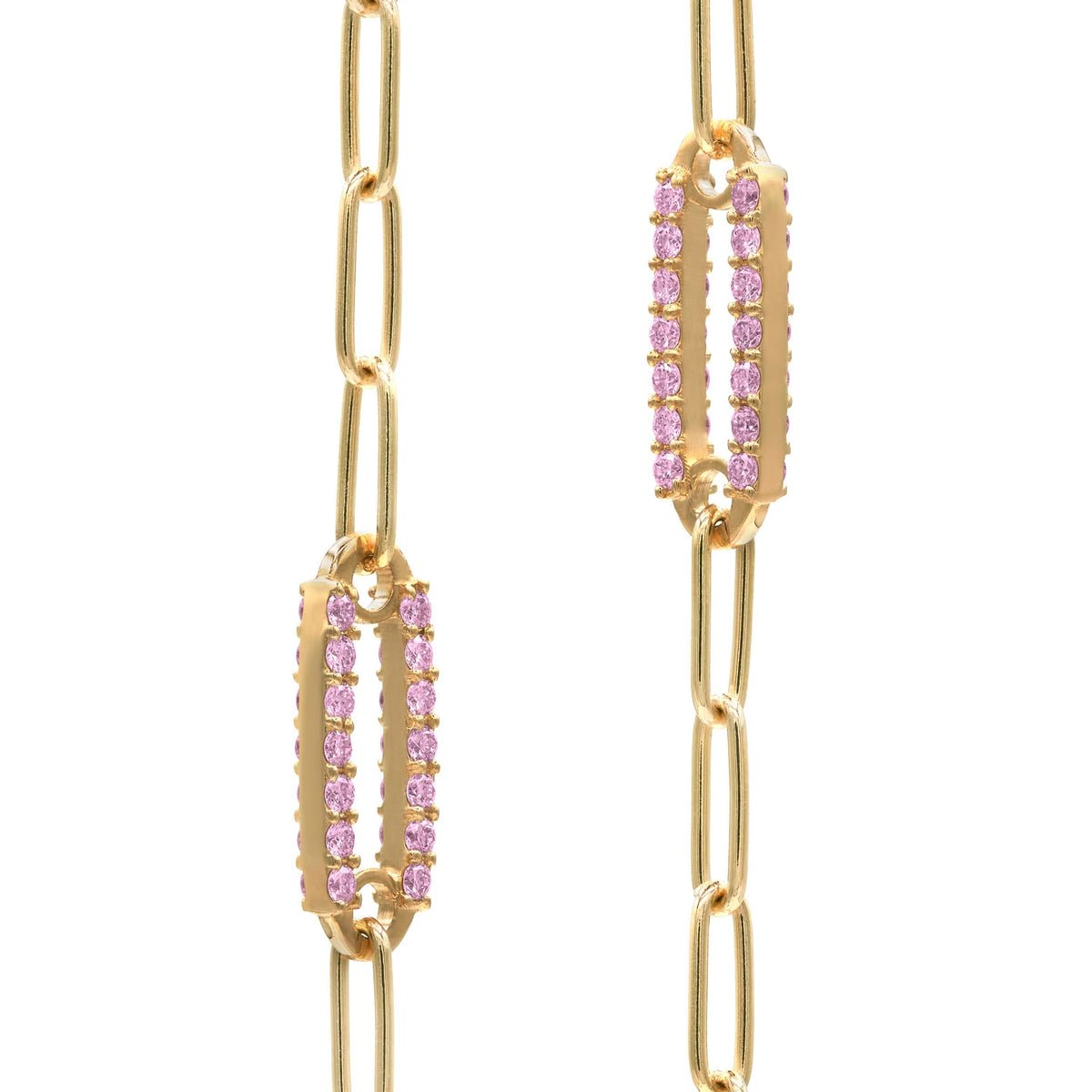 Adelaide 5 Pavé Pink Sapphire Link Bracelet in 14k Gold (October)