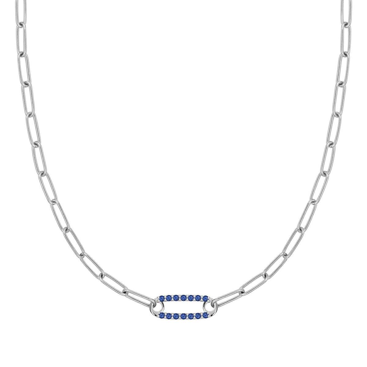 Adelaide 1 Pavé Sapphire Link Necklace in 14k Gold (September)