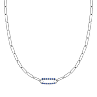 Adelaide 1 Pavé Sapphire Link Necklace in 14k Gold (September)