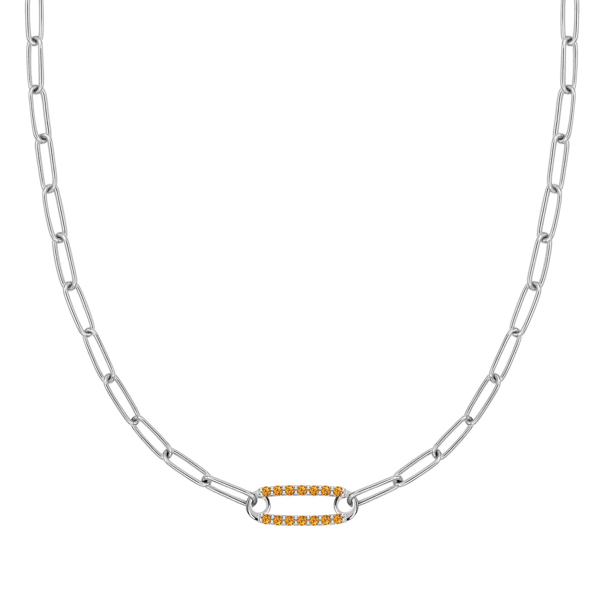 Adelaide 1 Pavé Citrine Link Necklace in 14k Gold (November)