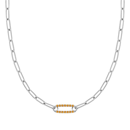 Adelaide 1 Pavé Citrine Link Necklace in 14k Gold (November)