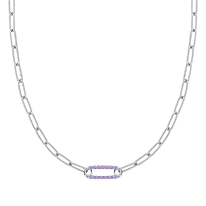 Adelaide 1 Pavé Amethyst Link Necklace in 14k Gold (February)