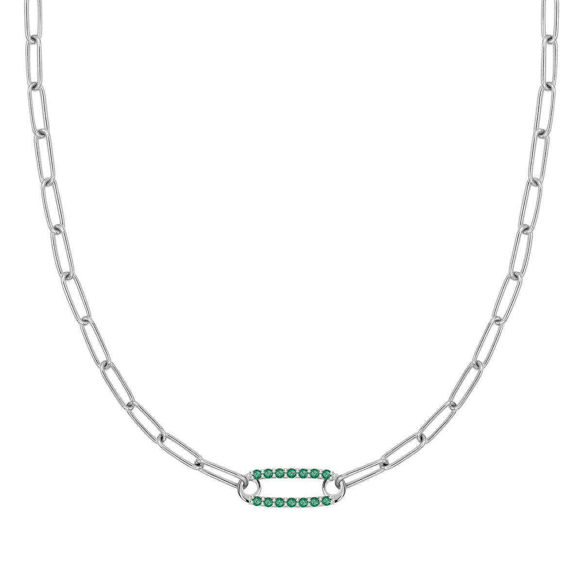 Adelaide 1 Pavé Emerald Link Necklace in 14k Gold (May)