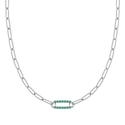 Adelaide 1 Pavé Emerald Link Necklace in 14k Gold (May)