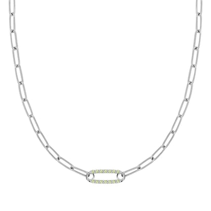 Adelaide 1 Pavé Peridot Link Necklace in 14k Gold (August)