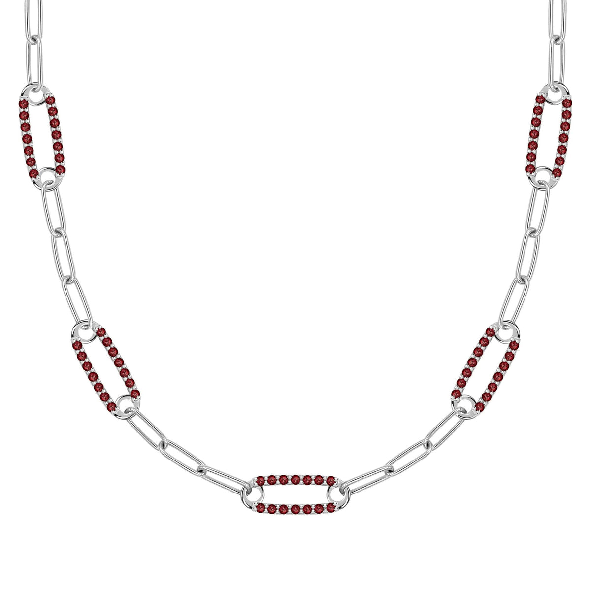 Adelaide 5 Pavé Garnet Link Necklace in 14k Gold (January)
