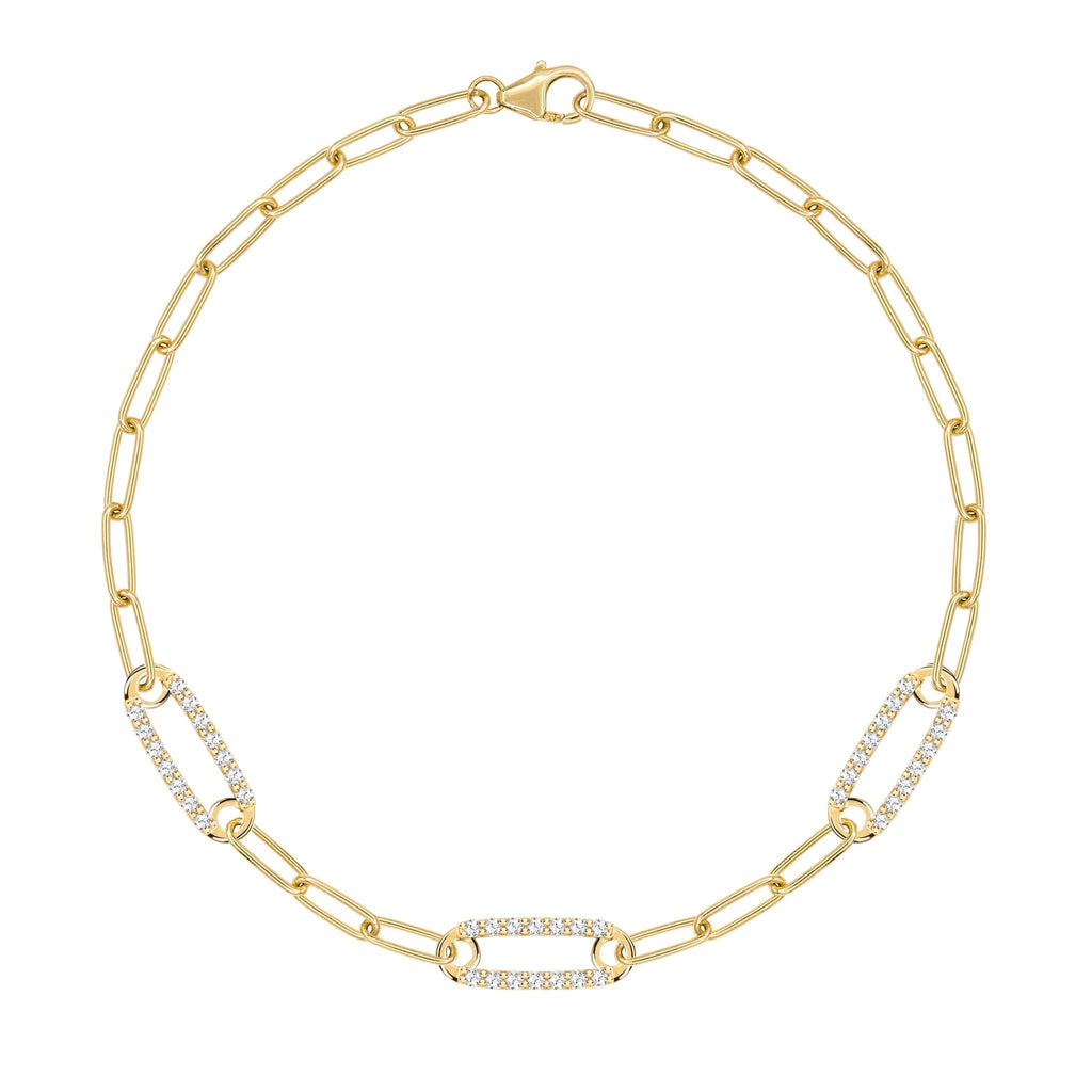 Adelaide 3 Pavé Birthstone Link Bracelet in 14k Gold