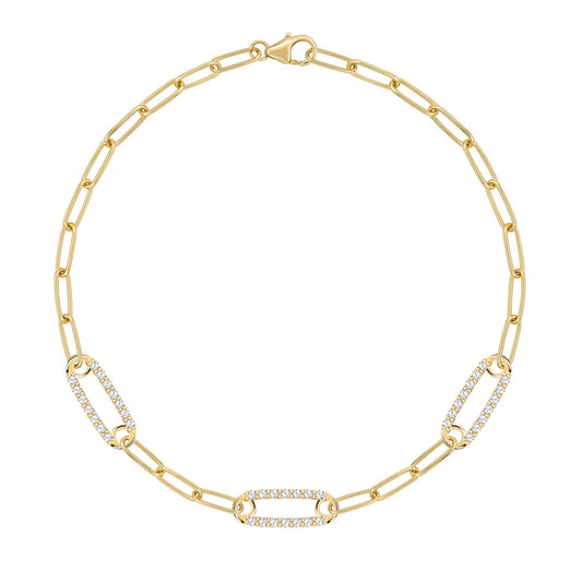 Adelaide 3 Pavé Birthstone Link Bracelet in 14k Gold