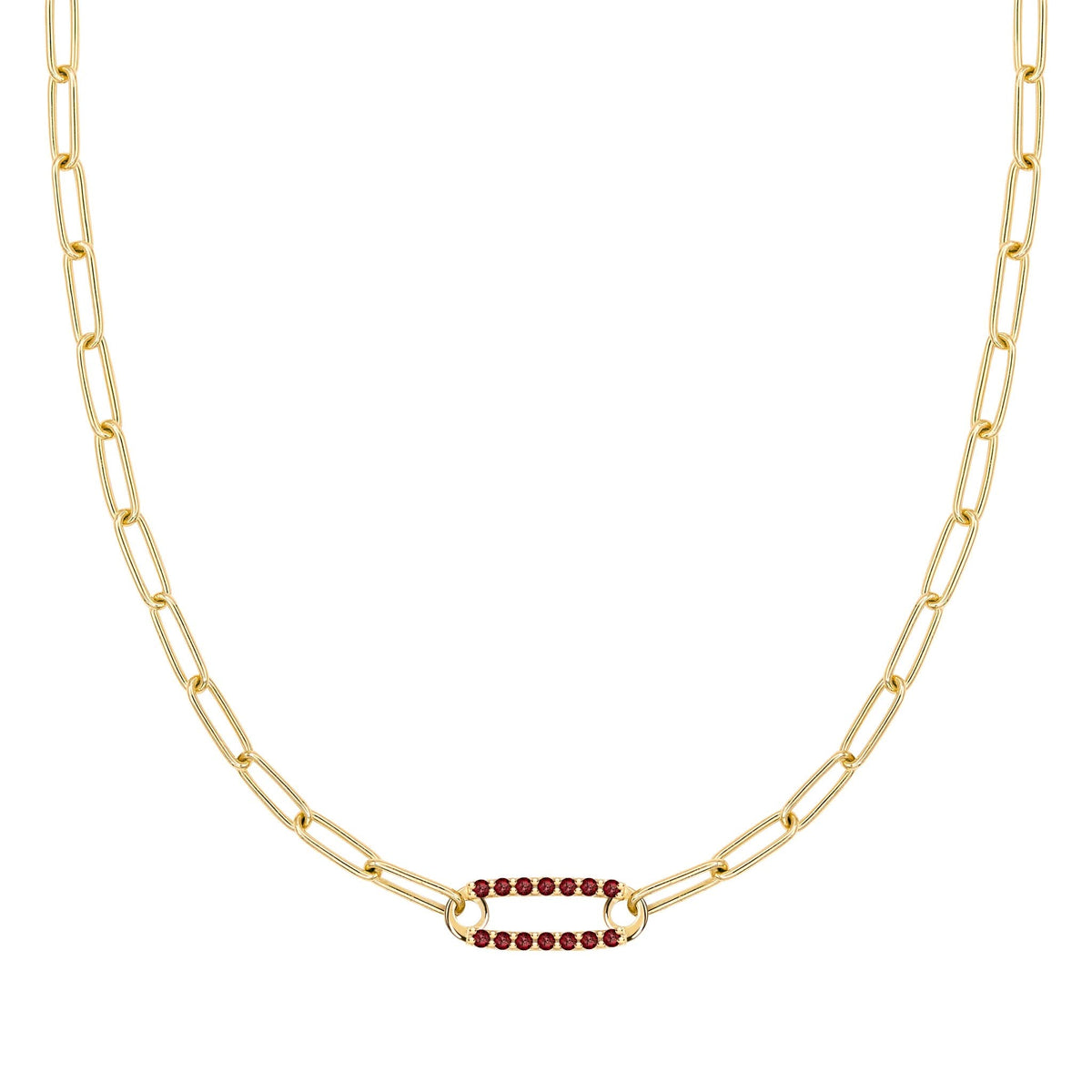 Adelaide 1 Pavé Garnet Link Necklace in 14k Gold (January)