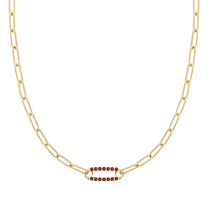 Adelaide 1 Pavé Garnet Link Necklace in 14k Gold (January)