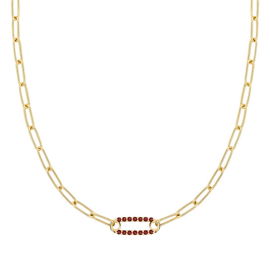 Adelaide 1 Pavé Garnet Link Necklace in 14k Gold (January)