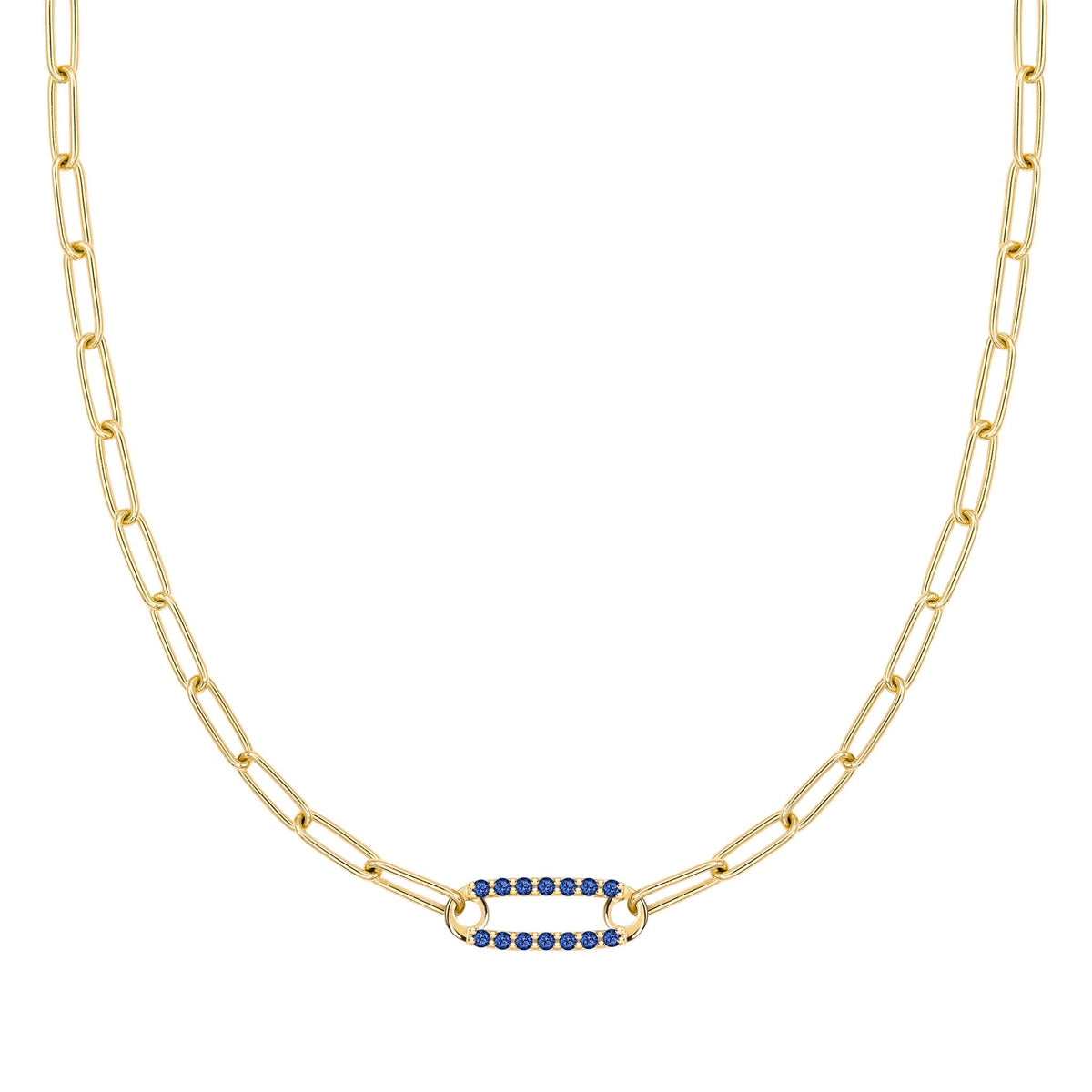 Adelaide 1 Pavé Sapphire Link Necklace in 14k Gold (September)