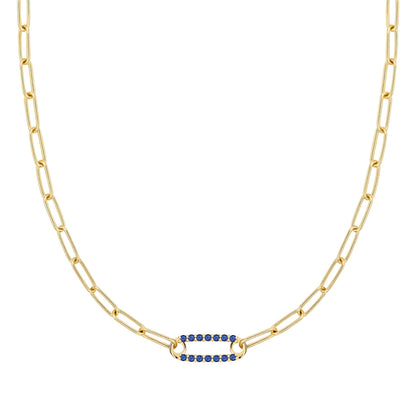 Adelaide 1 Pavé Sapphire Link Necklace in 14k Gold (September)