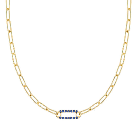 Adelaide 1 Pavé Sapphire Link Necklace in 14k Gold (September)
