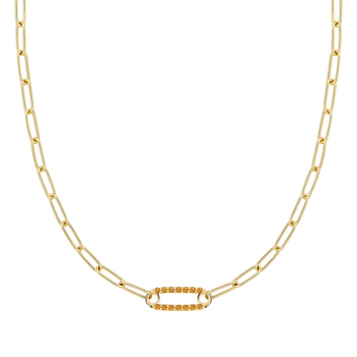 Adelaide 1 Pavé Citrine Link Necklace in 14k Gold (November)