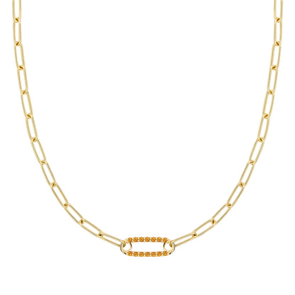 Adelaide 1 Pavé Citrine Link Necklace in 14k Gold (November)