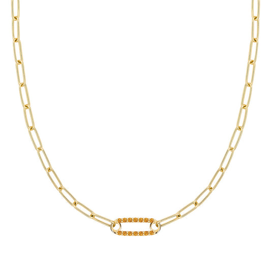 Adelaide 1 Pavé Citrine Link Necklace in 14k Gold (November)