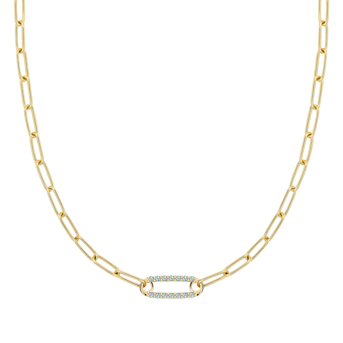 Adelaide 1 Pavé Nantucket Blue Topaz Link Necklace in 14k Gold (December)