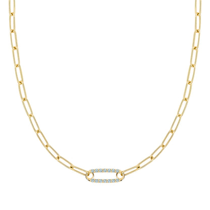 Adelaide 1 Pavé Nantucket Blue Topaz Link Necklace in 14k Gold (December)