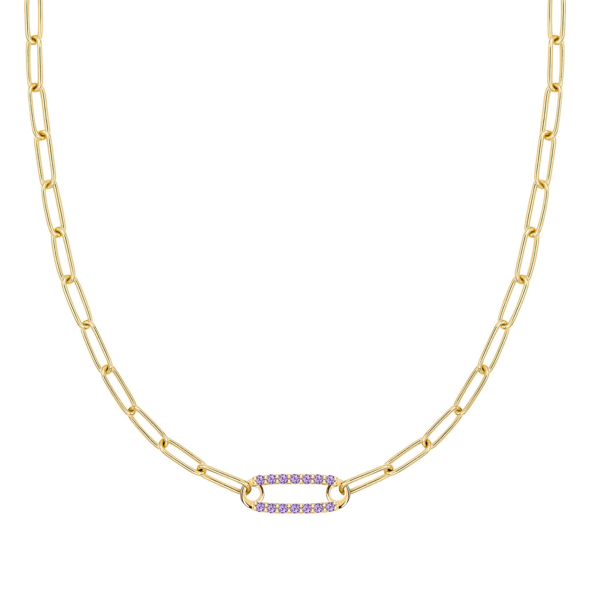 Adelaide 1 Pavé Amethyst Link Necklace in 14k Gold (February)