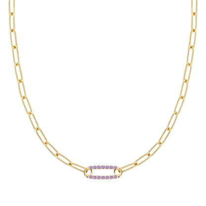 Adelaide 1 Pavé Amethyst Link Necklace in 14k Gold (February)