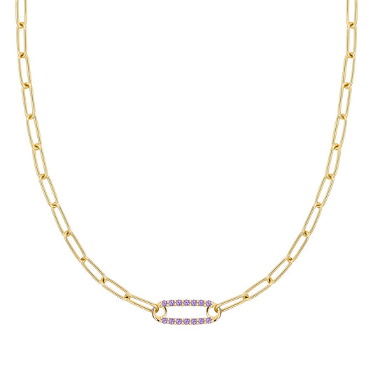 Adelaide 1 Pavé Amethyst Link Necklace in 14k Gold (February)
