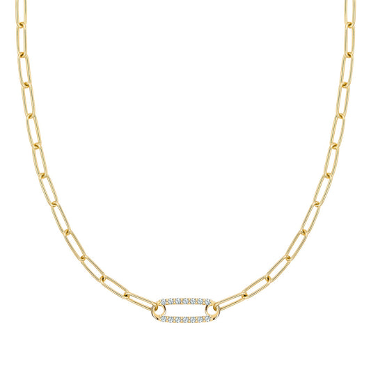 Adelaide 1 Pavé Aquamarine Link Necklace in 14k Gold (March)