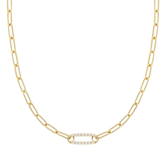 Adelaide 1 Pavé Diamond Link Necklace in 14k Gold (April)