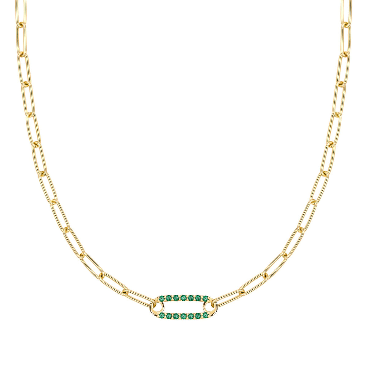 Adelaide 1 Pavé Emerald Link Necklace in 14k Gold (May)