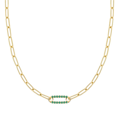 Adelaide 1 Pavé Emerald Link Necklace in 14k Gold (May)