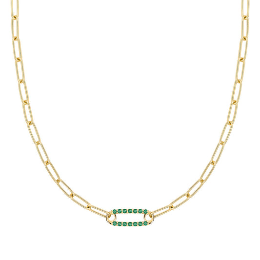 Adelaide 1 Pavé Emerald Link Necklace in 14k Gold (May)