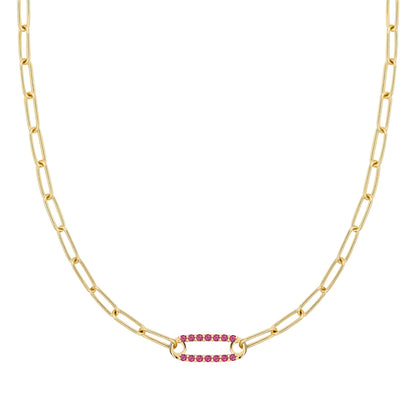 Adelaide 1 Pavé Ruby Link Necklace in 14k Gold (July)