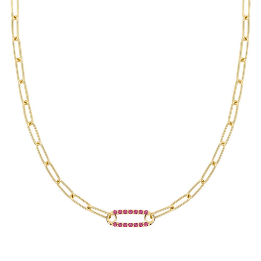 Adelaide 1 Pavé Ruby Link Necklace in 14k Gold (July)