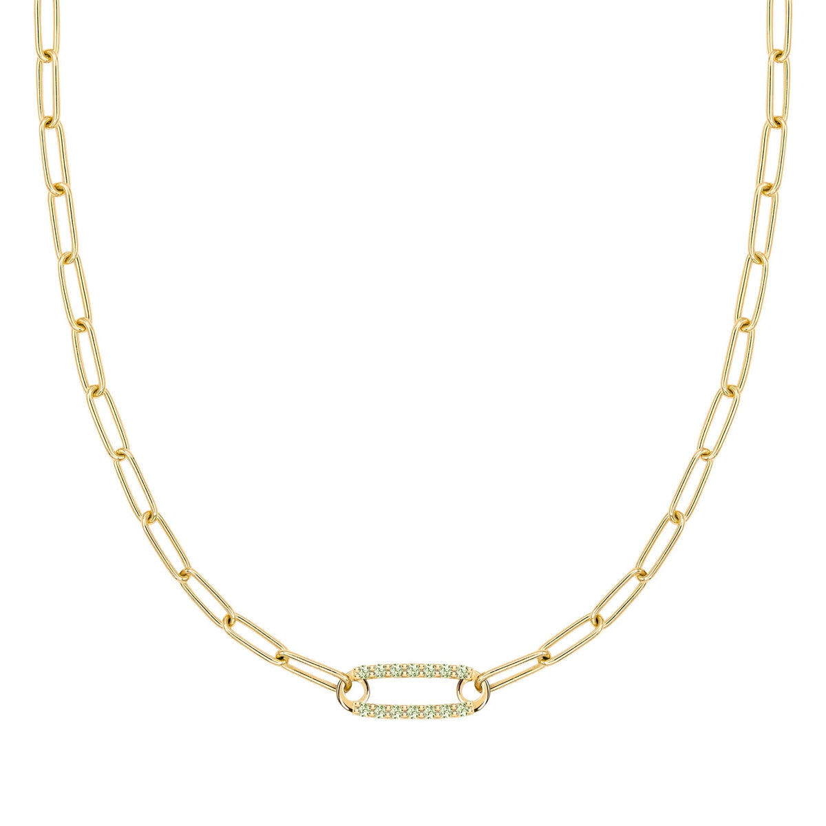 Adelaide 1 Pavé Peridot Link Necklace in 14k Gold (August)