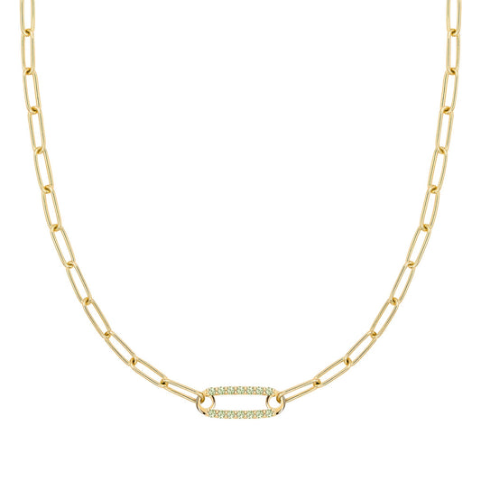 Adelaide 1 Pavé Peridot Link Necklace in 14k Gold (August)