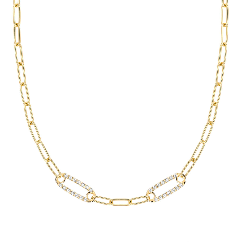 Adelaide 2 Pavé Birthstone Link Necklace in 14k Gold