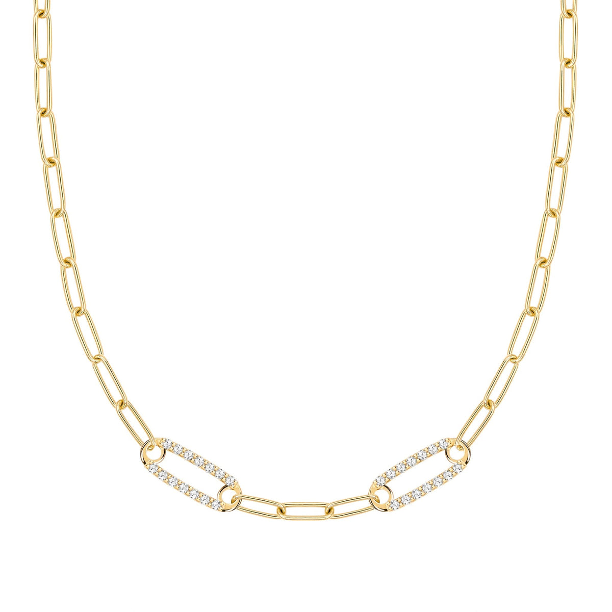 Adelaide 2 Pavé Birthstone Link Necklace in 14k Gold