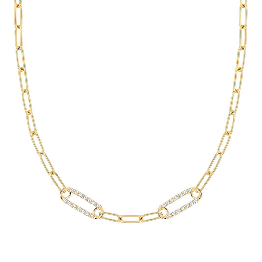 Adelaide 2 Pavé Birthstone Link Necklace in 14k Gold